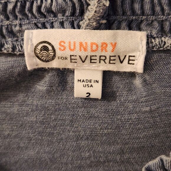 Sundry for Evereve Blue-Grey High Neck Puff Sleeve Raglan Smocked Knit Top Sz M - Picture 4 of 8